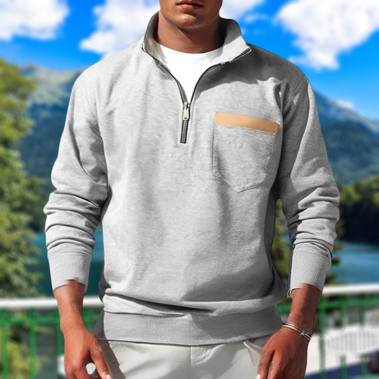 

Чоловічий верхній одяг, напівзастібка-стійка з флісом, міцний світшот з накладними кишенями M