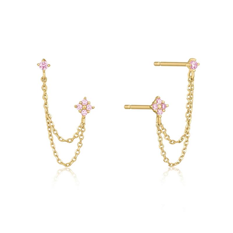 Huitan New Arrival Double Ear Studs Tassel Chains Hanging Earrings for Women Ear Piercing 3 Metal Color Luxury CZ Hot Jewelry