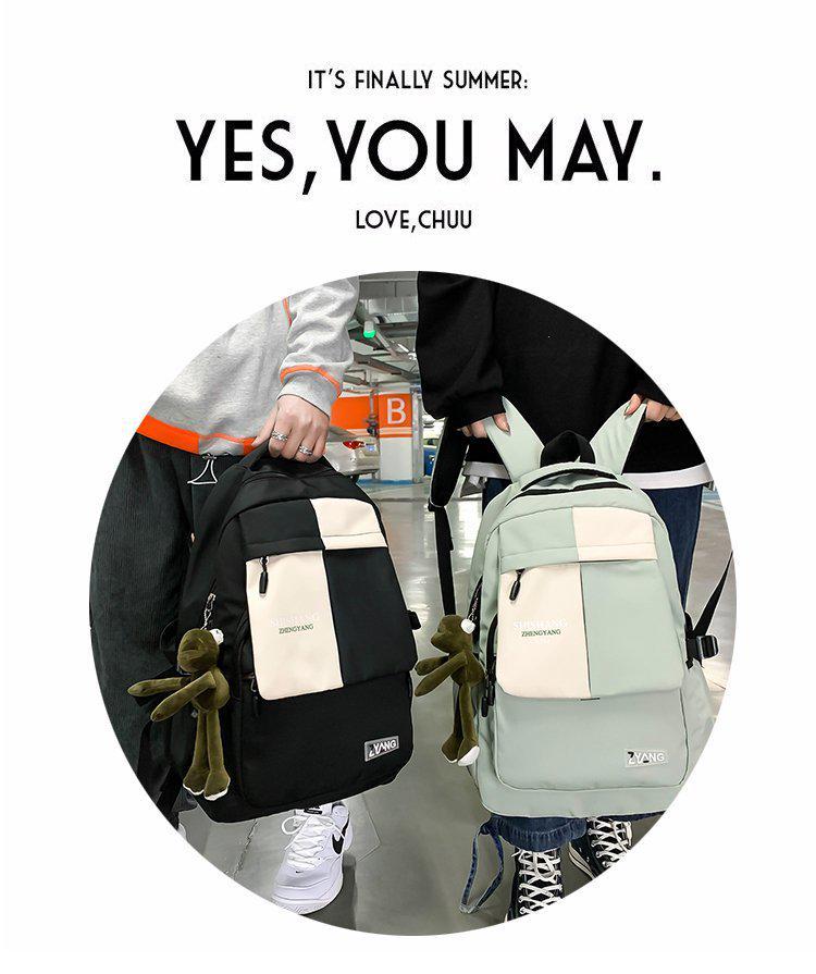 Harajuku Style Color Block Backpack: Unisex Korean Version for High School and College Students