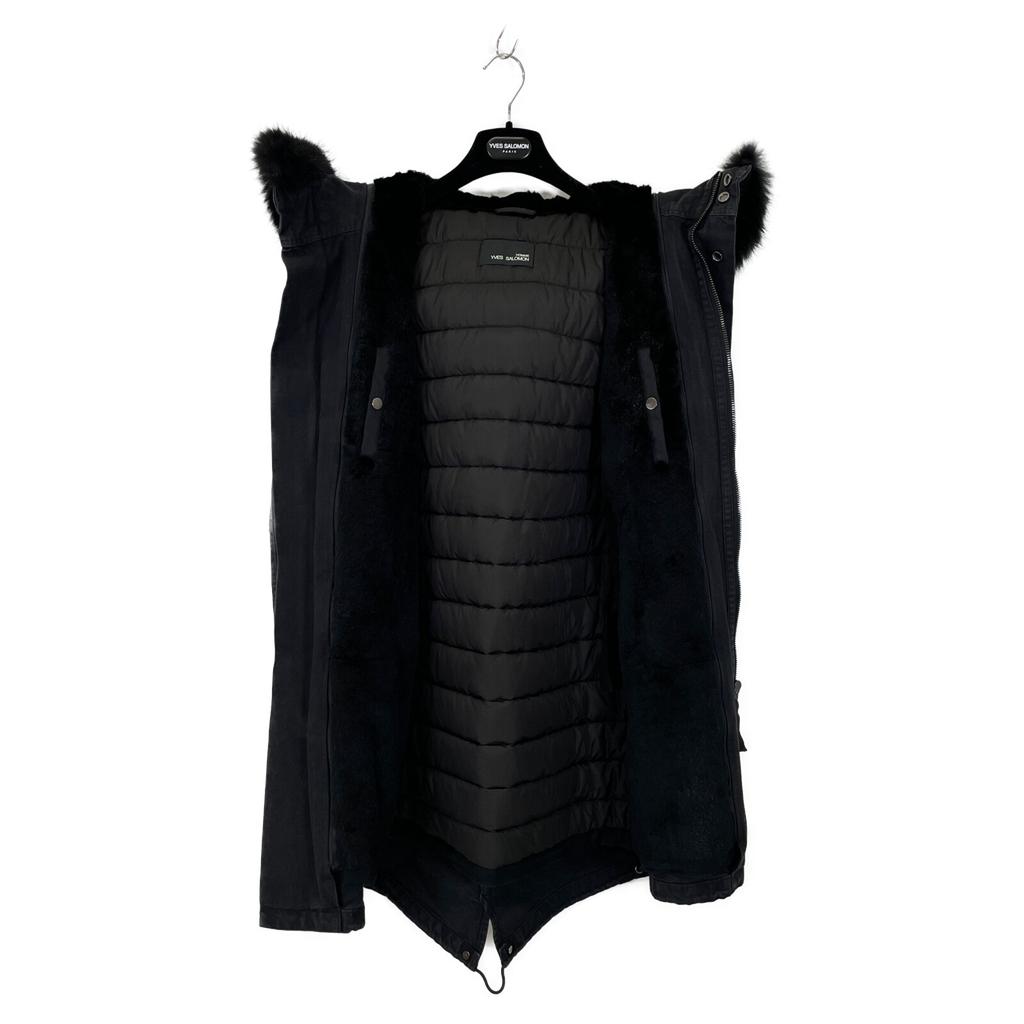 YVES SALOMON [HOMME] 7WHM15891CV1W Black Rabbit Fur Mod Coat coat 44 blackUsed