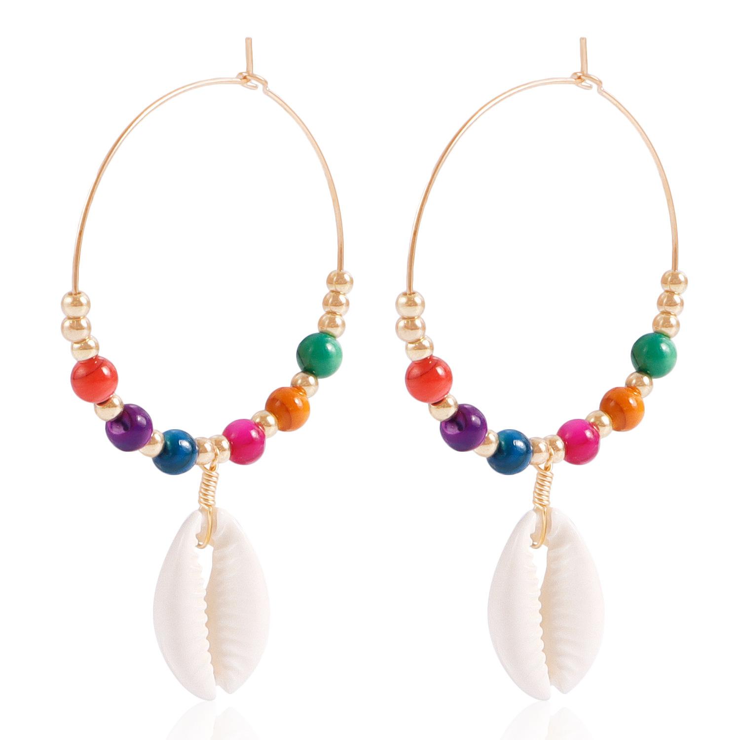 

Accessories Bohemian Colorful Beaded Metal Earrings Stylish Simple Personality Shell Pendant Earrings
