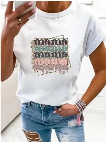 Large Size Women's Flower Mom Vintage Trend Clothing Printed T-Shirt Clothing Summer Basic Top Short Sleeves