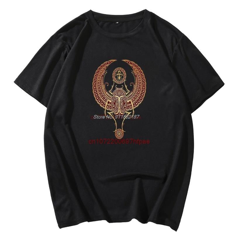 New Shirts And Tshirts Red Winged Egyptian Scarab With Ankh Fashion Graphic T Shirts Cotton Short Sleeve Tshirts Mens Clothes