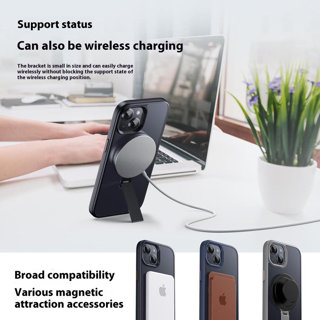 For iPhone 15 Case Compatible with MagSafe Rotating Straight Kickstand TPU+PC Matte Phone Cover