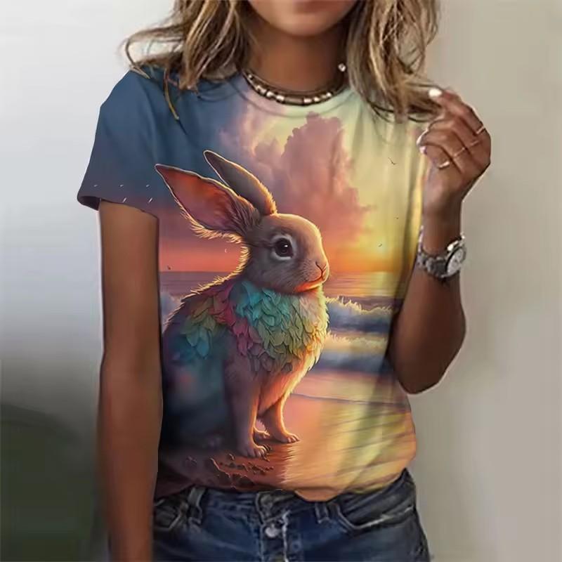 Sommer Bunt Gepunktet 3D-Druck T-Shirts Damen Streetwear Lässig Mode Y2k Kurzarm T-Shirt O-Ausschnitt Tees Tops Kleidung