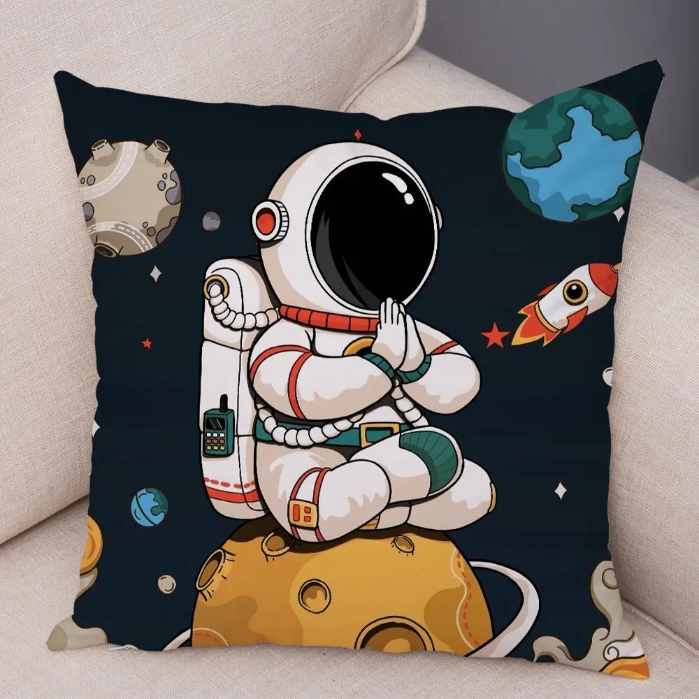 Cartoon Astronauten Kissenbezug Weicher Plüsch Dekor Kosmischer Himmel Kissenbezug für Sofa Zuhause Auto Doppelseitiger Druck Kissenhülle Kinderzimmer