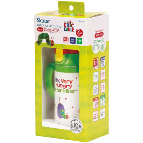 Skater (STWM3N-A) Double-Handled Stainless Steel Water Bottle with Straw, 350ml, Baby Mug, Very Hungry Caterpillar, Fruit Design