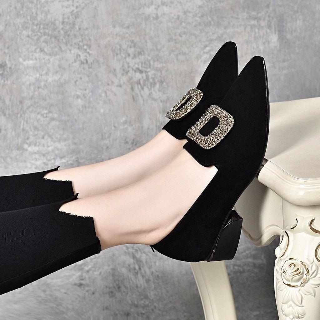 Low Heel Elegant Rhinestone Pointed Toe Spring and Autumn Shoes for Women 2025 Trend Stylish With Discount Young 39 Woman Pumps