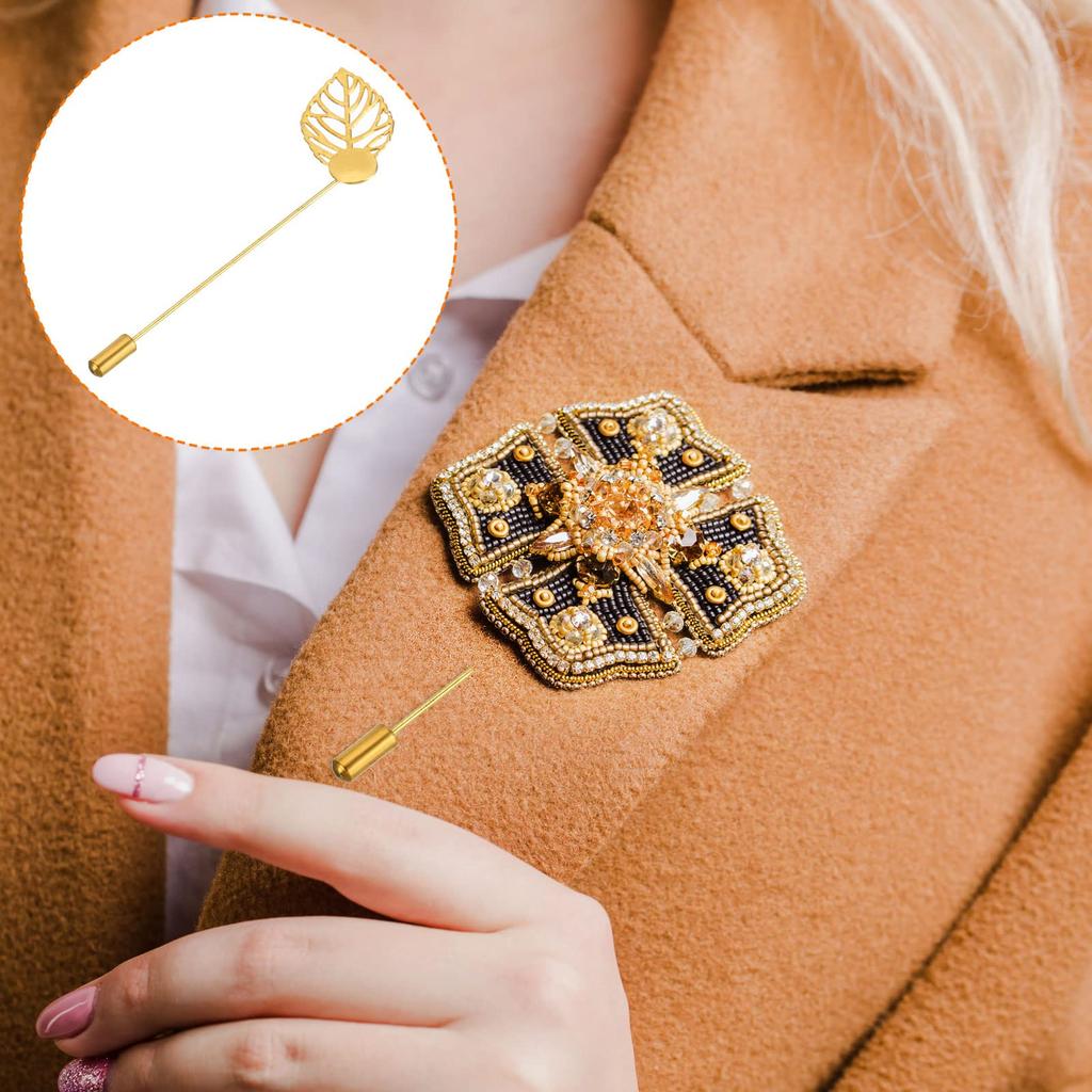 uxcell Leaf Brooch Pins, 85mm Metal Tray Stick Lapel Pins with Long Needle Clips for Women and Men, Badges, Scarves, Hats, Gold Tone, 20 Pieces