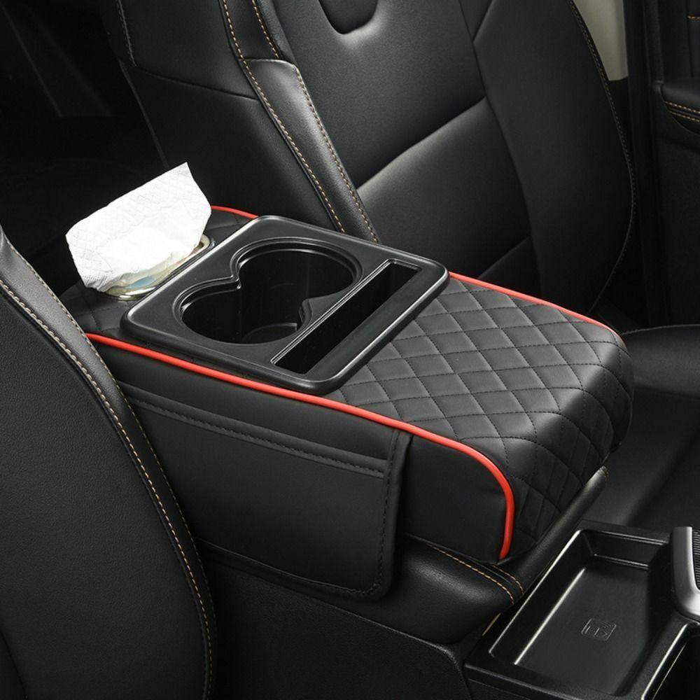 

PU Leather Car Armrest Pad with Cup Holder Tissue Box Car Armrest Pillow Universal червоний/чорний