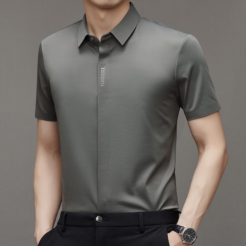 Рубашка с коротким рукавом мужская тонкая негладкая рубашка корейская деловая — фото 7