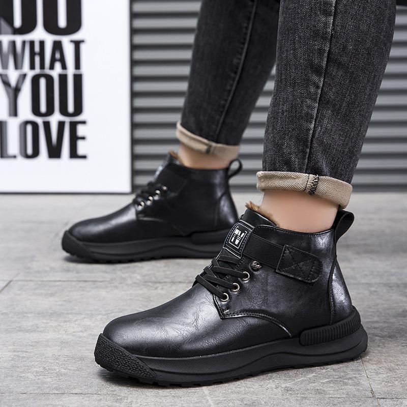 Cold-resistant new leather shoes men's genuine cotton boots casual shoes soft leather heightening shoes British tooling high-end shoes