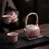 Creative Ceramic Teapot for Brewing Tea Pink Peony with Bamboo Handle Portable Kung Fu Tea Set and Office Ceramic Kettle Gifts