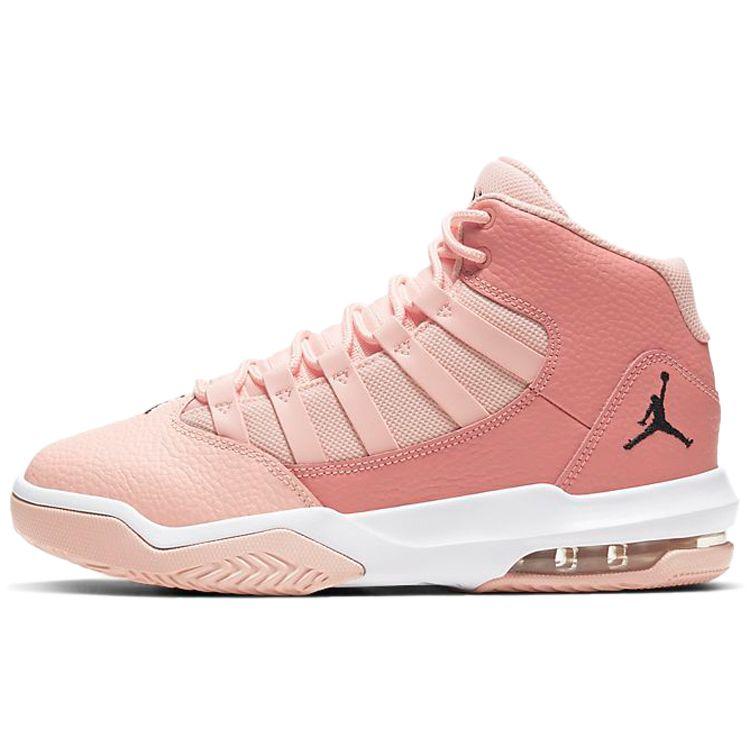 Jordan Max Aura 1 Leather Comfortable Versatile Non-Slip Shock Absorbing Mid-Top Basketball Shoes Kids sneaker White Pink AQ9249-600