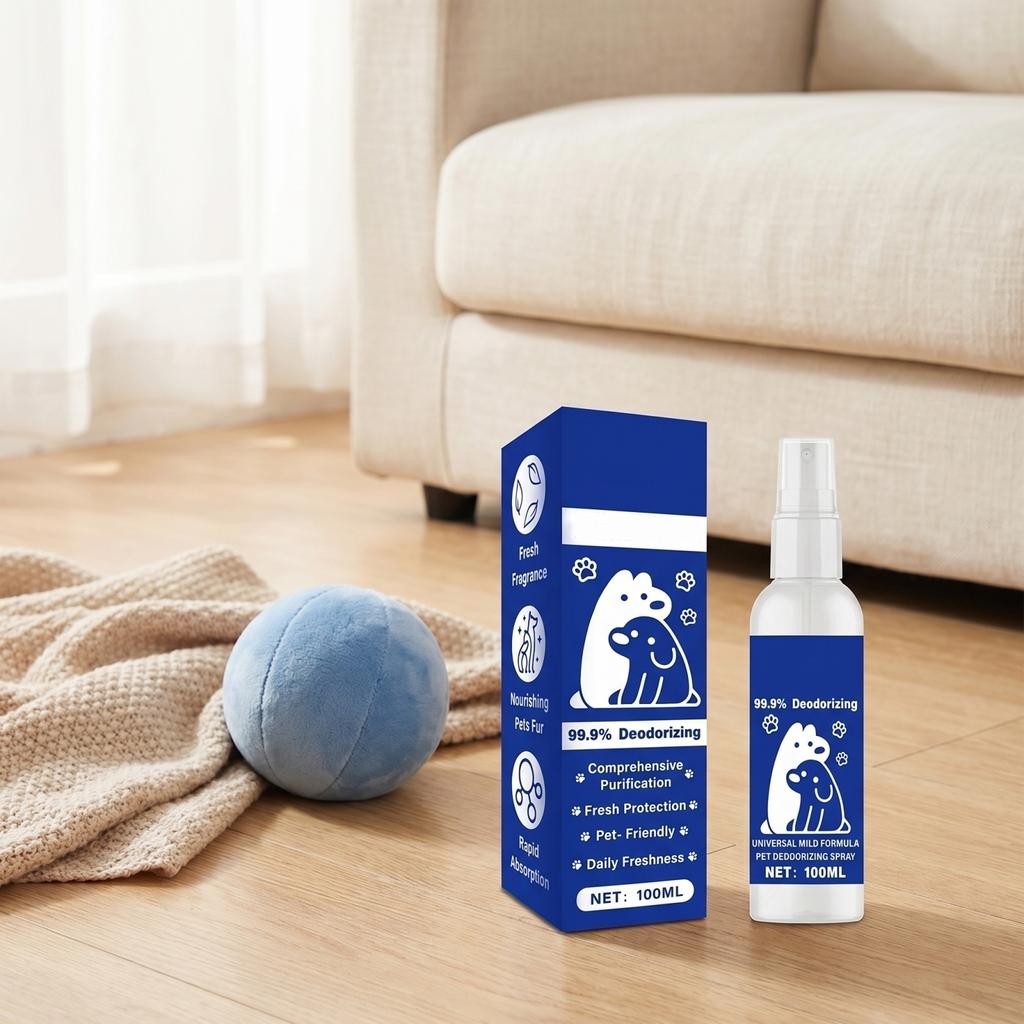 Spray Deodorante per Animali 100ML Formula Delicata Universale Eliminatore di Odori per Animali Domestici e Ambiente Deodorante Sicuro ed Efficace