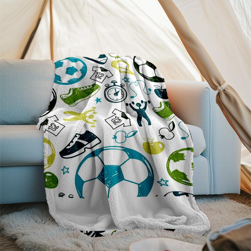 Soccer Theme Printed Blanket - Perfect for Couch, Bed, Travel & Outdoor Use | Machine Washable, Cozy & Durable.