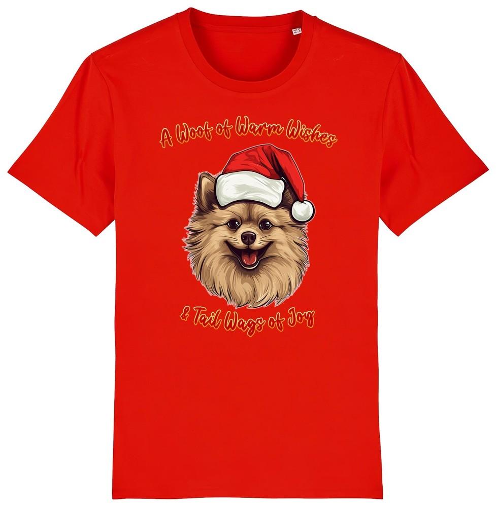 

Mens Womens POMERANIAN Christmas T-Shirt Santa Dog Woof Wishes Dogs Pet Gift 2XL