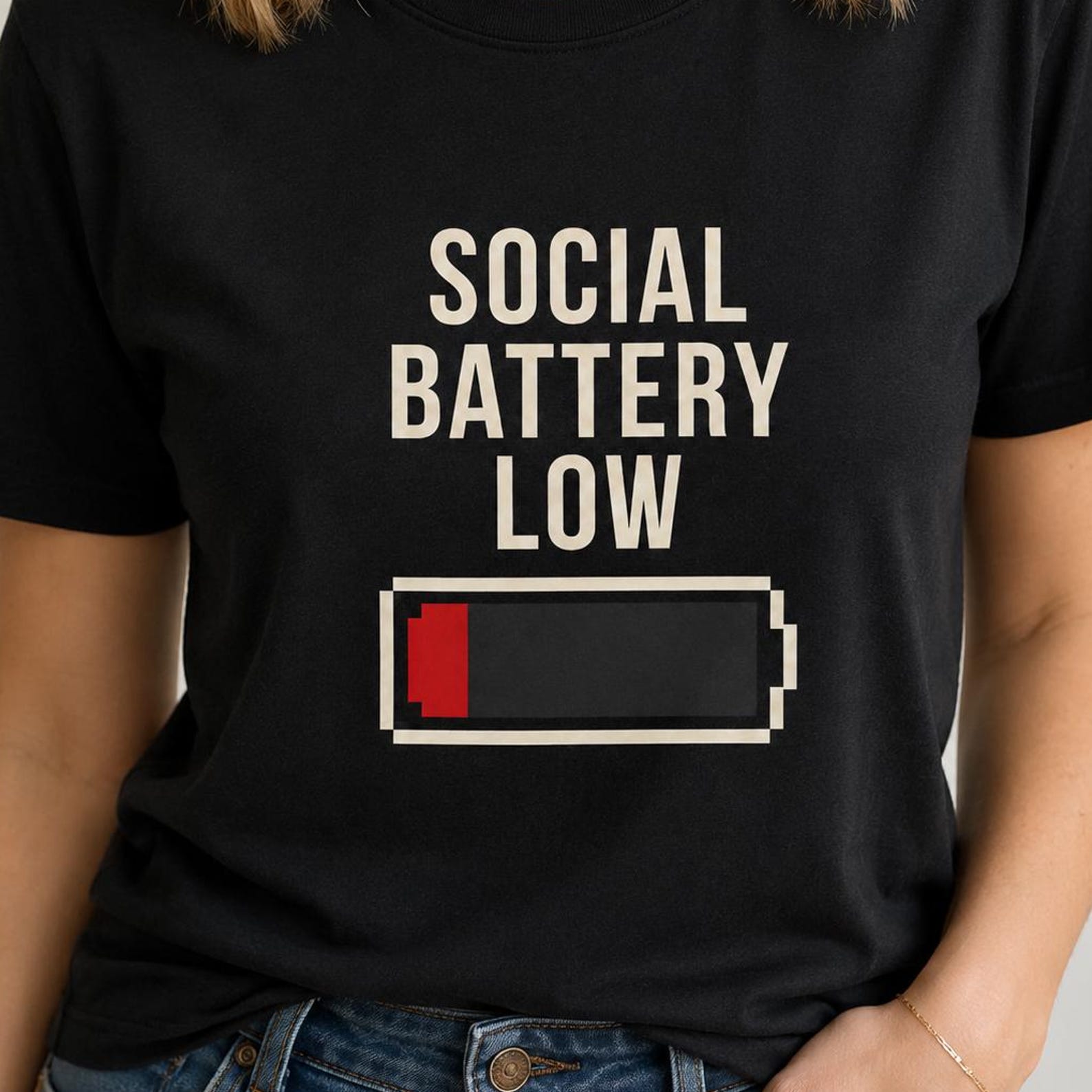 Social Battery Low Shirt, Introvert Graphic Tee, Funny Gift for Socially Drained Friends M