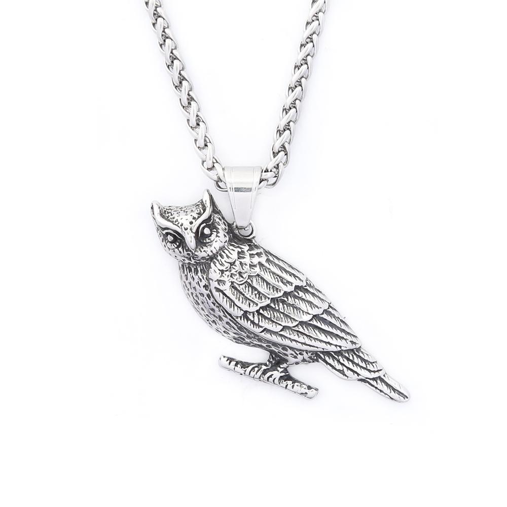 Vintage Vikings Owl Pendant Necklace For Men Women Stainless Steel Amulet Animal Necklaces Nordic Jewelry Dropshipping