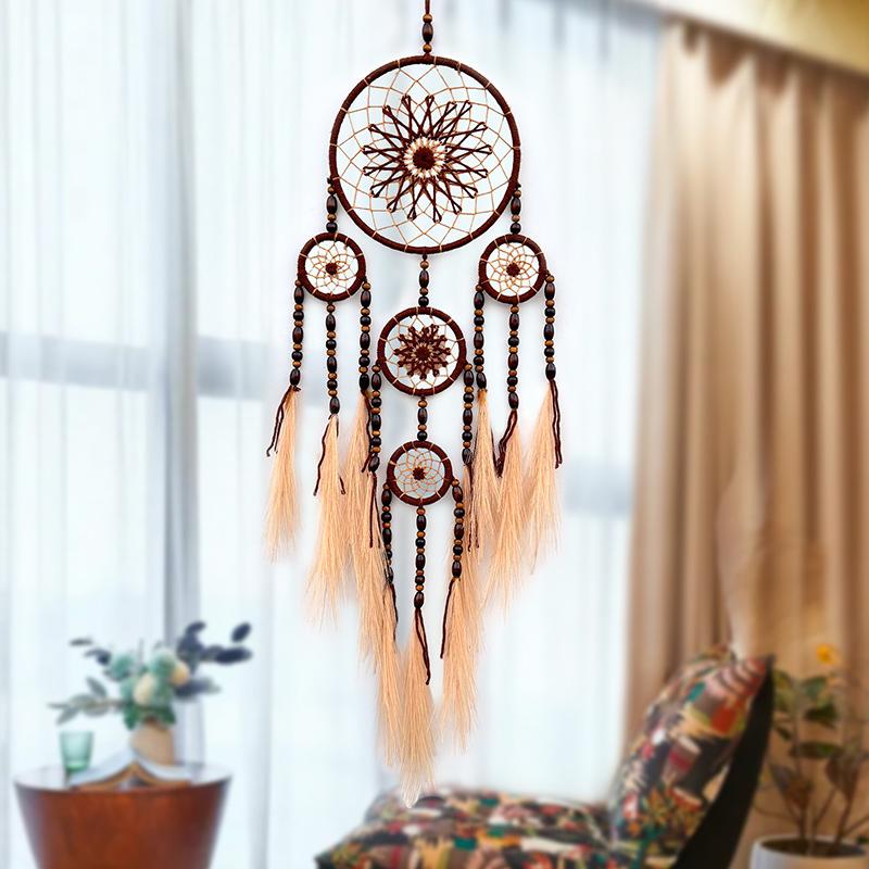 Bohemian Dream Catcher Hand-woven Pampas Grass Wind Chime Wall Hanging For Bedroom Birthday Festival Gifts Home Accessory Crafts