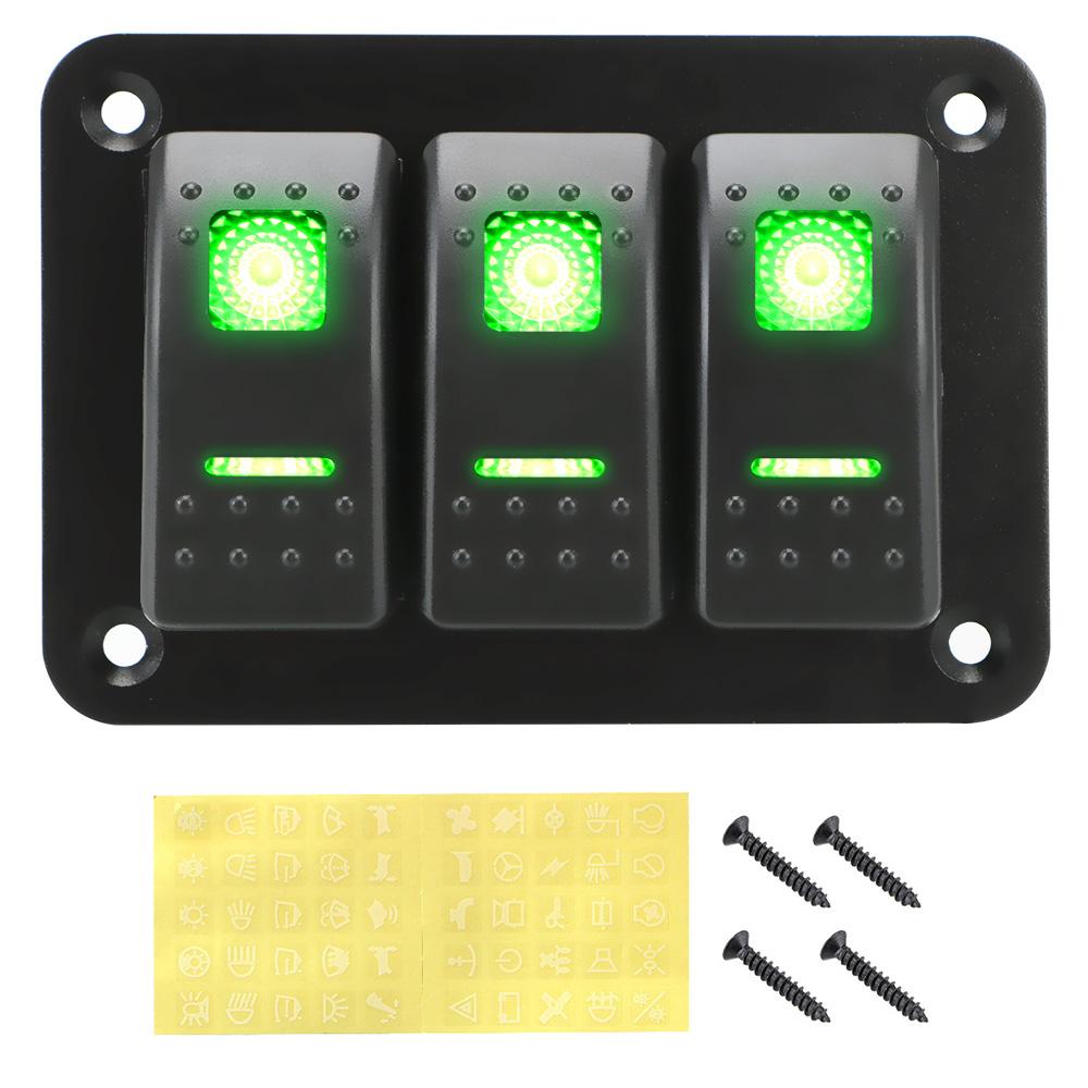 Car Truck Marine Ship Circuit Breaker Auto Accessories 3 Gang Rocker Switch Panel ON/OFF Lights DC 12V/24V With Icon Sticker Switches Seat 3