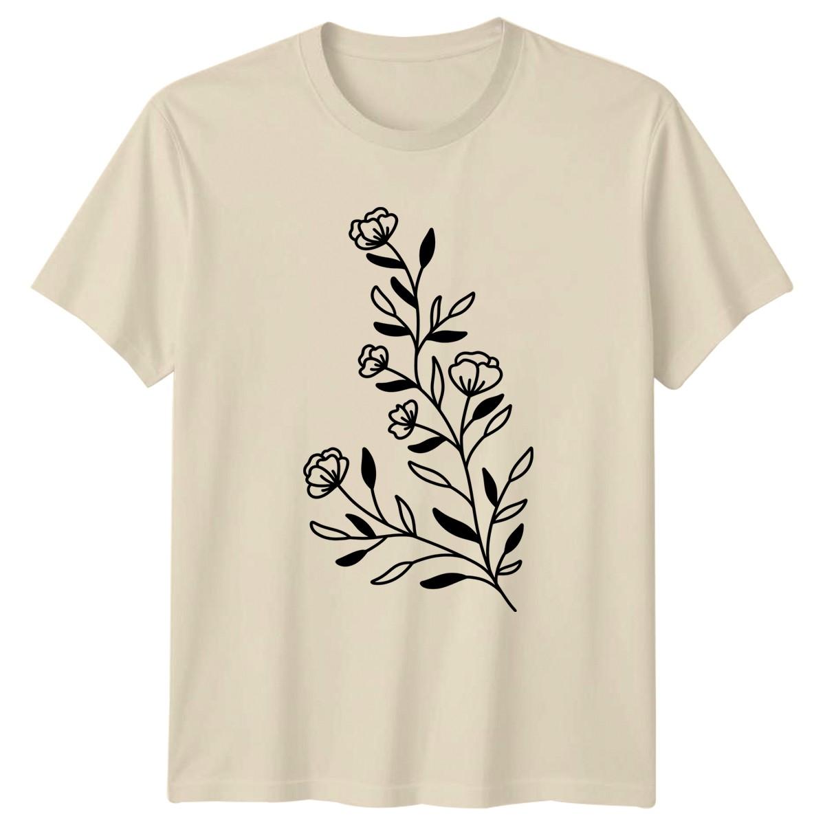 Simple Elegant Botanical Floral Outline T-Shirt Minimalist Botanical M