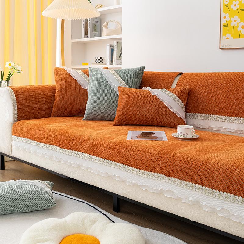 Solid Color Sofa Cushion New Lace Embossed Chenille Sofa Cover All Seasons Universal Living Room Non-slip Sofa Protective Cover