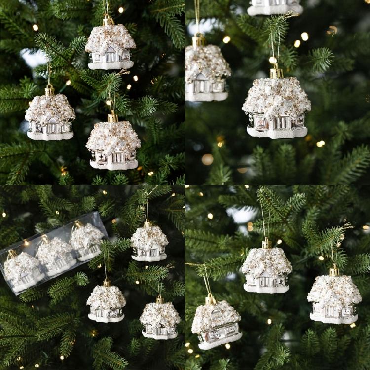Golden Christmas Ball Houses Shape Decorations Hanging Pendant For Outdoor Party Wall Window Decoration
