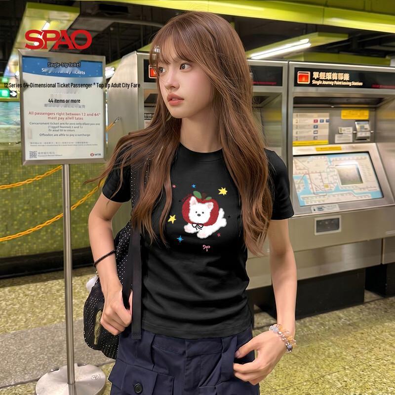 SPAO Women s Slim Fit Round Neck Short Sleeve T-Shirt S