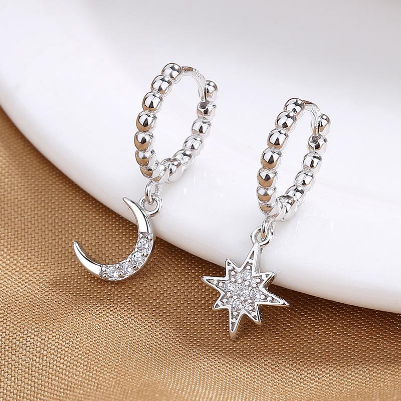 Earrings Femininity High-End Zircon Light Luxury Cross Star And Moon Asymmetric Ear Buckle Jewelry