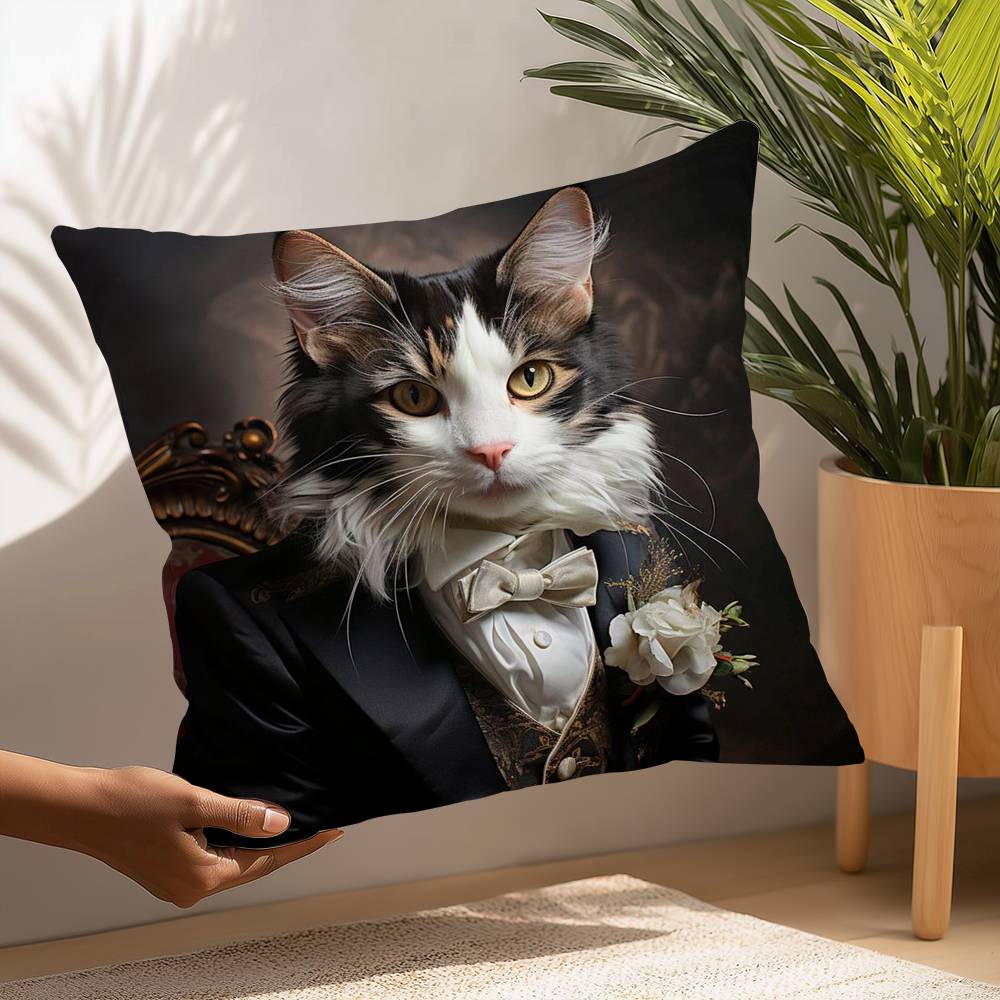 Renaissance Royal Cat Funny Pillow Case Plush Fabric Soft  Pillowcase Double Sided Print Cushion Cover Household Gifts