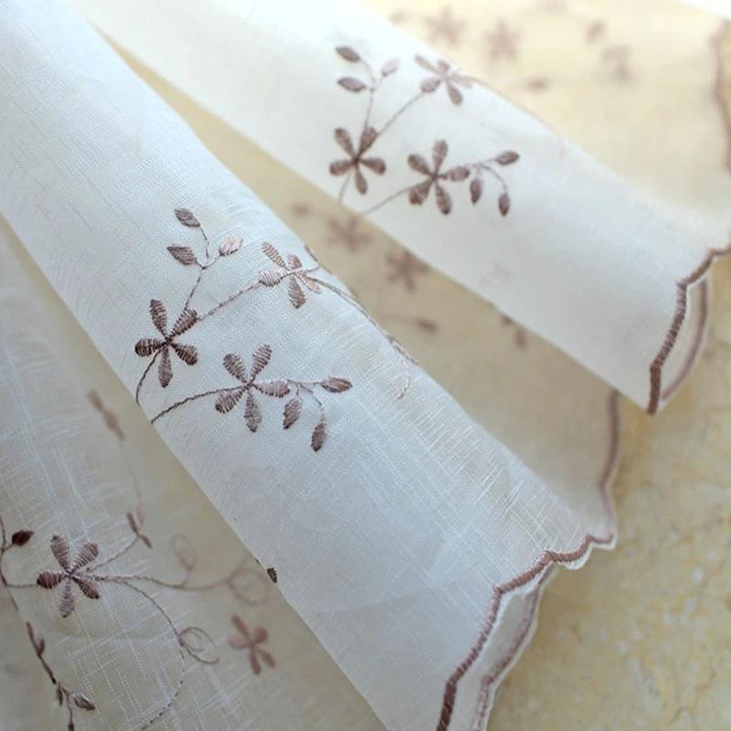 Retro Cotton Linen Lace Embroidered Balloon Pull Up Curtain for Living Room Kitchen Threading Rod Short Window