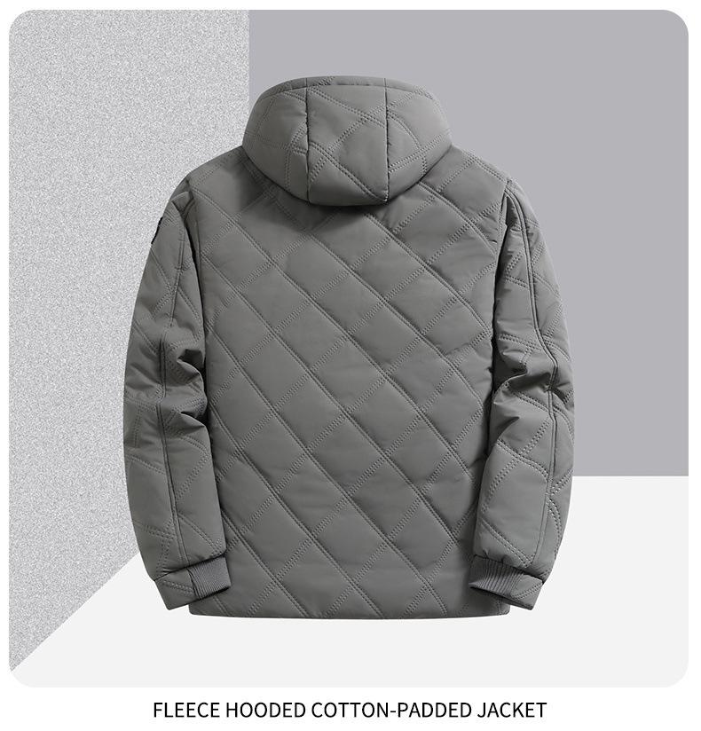 Men's Mid-Length Hooded Winter Coat with Velvet Lining for Middle-Aged and Elderly