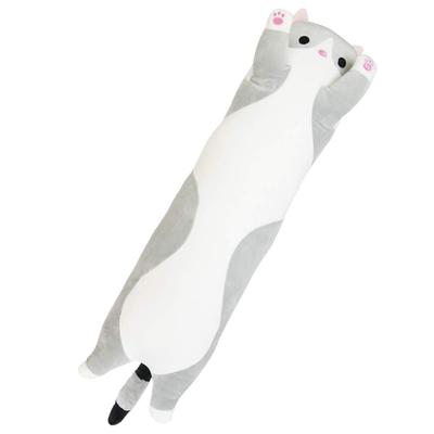 Saiyodo [Garantie Inbegrepen] Pluizig, Zacht Pluche Kat Lichaagskussen, Knuffeldier Kussen, Perfect om Samen te Slapen, Wasbaar (90cm, Grijs)