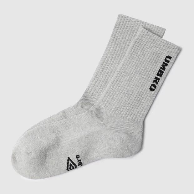 Vertical Wording Cushioning Crew Socks Grey UR323CSC91