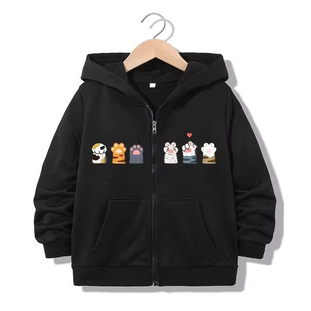 Children's Zipper Hoodie Autumn Winter Fashionable Cartoon Fun Cat Printed Hoodie Loose Sports Leisure Versatile Coat Hoodie