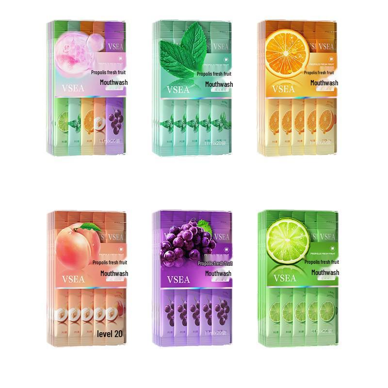 VSEA Probiotic Mint Antibacterial Mouthwash - Portable, Disposable, Fresh Breath Formula with Baking Soda