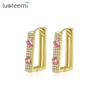 LUOTEEMI Elegant Luxury Design Korean Fashion Lady Earing Cubic Zirconia Small Woman Clip On Geometric Earrings
