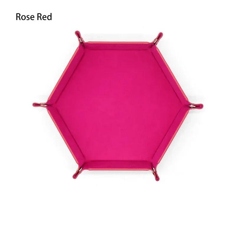 1pc Rolling Folding Hexagon Dice Game Storage Tray Holder Double Sided Thick PU Leather&Velvet Dice Mat Office Supplies