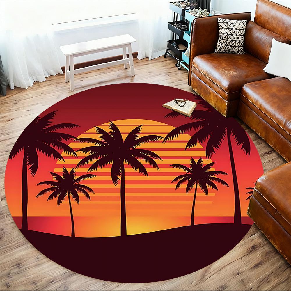 1pc palm trees sunset Round Chair mat Area Rug - Non-Slip, Floor Mat for Office, Bedroom, and Indoor Decor c1125340