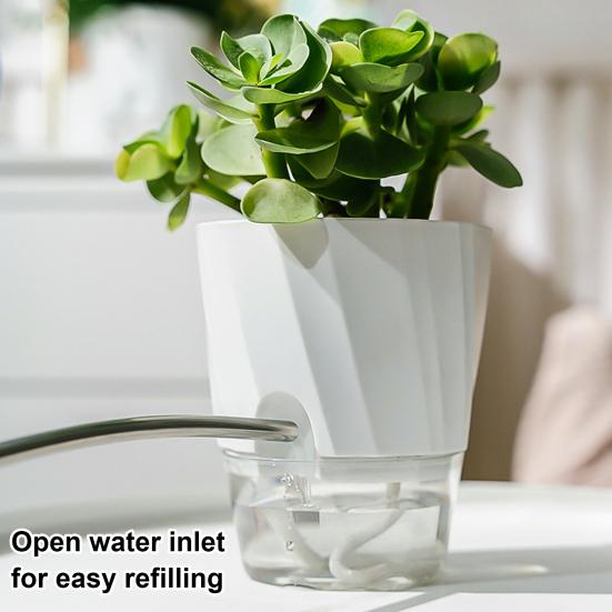 Selbstbewässernder Pflanztopf Blumentopf mit transparentem Reservoir Pflanzgefäß mit Dochtschnüren und Drainagelöchern für Orchideen Afrikanisches Veilchen Sukkulenten Zimmerpflanzen