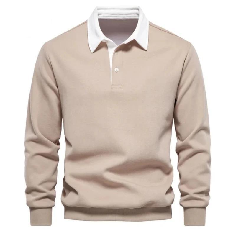 2025 Men's Pure Cotton Long Sleeved Polo Shirt for Autumn and Winter, New Fashionable and Casual Multifunctional Top