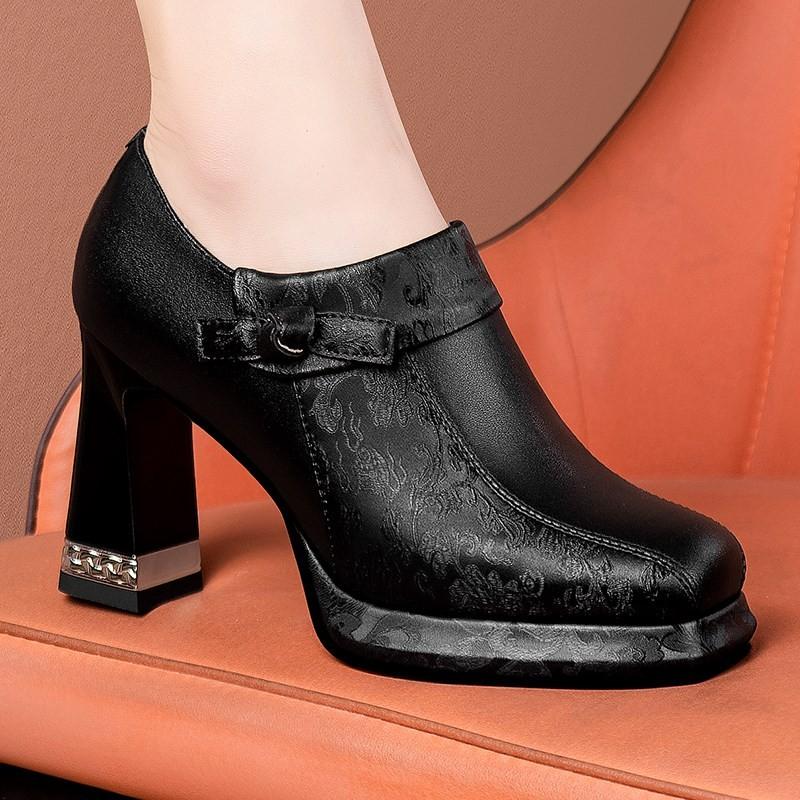 

Модные весенне-осенние новые черные туфли-лодочки с круглым носком, толстым высоким каблуком, на молнии сбоку, повседневные туфли на платформе, женская обувь 39 чёрный