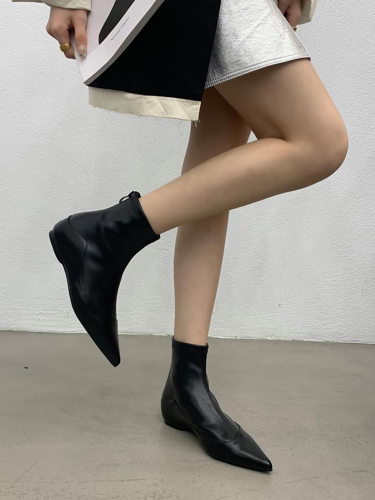fashion Pointed Toe Women Boots Woman Wedge Heeled Back Zipper Sock Stretch Boots For Woman Fashion Dress Low Heel Size 35-39 Short Boot