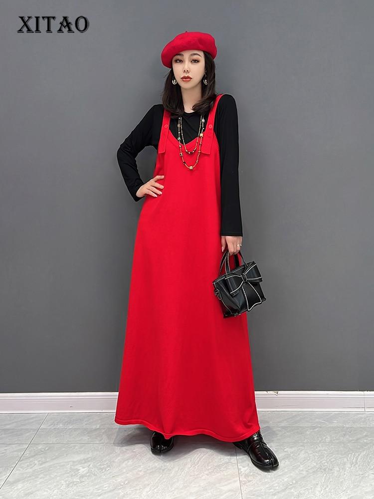 

XITAO Модное платье без рукавов WLD9052 One Size красный