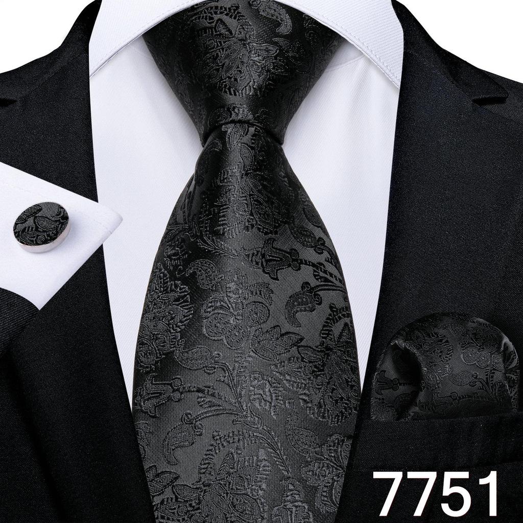 Herren Krawatte Krawatte Seide gelbe Blume Einstecktuch Manschettenknöpfe Set Hochzeit