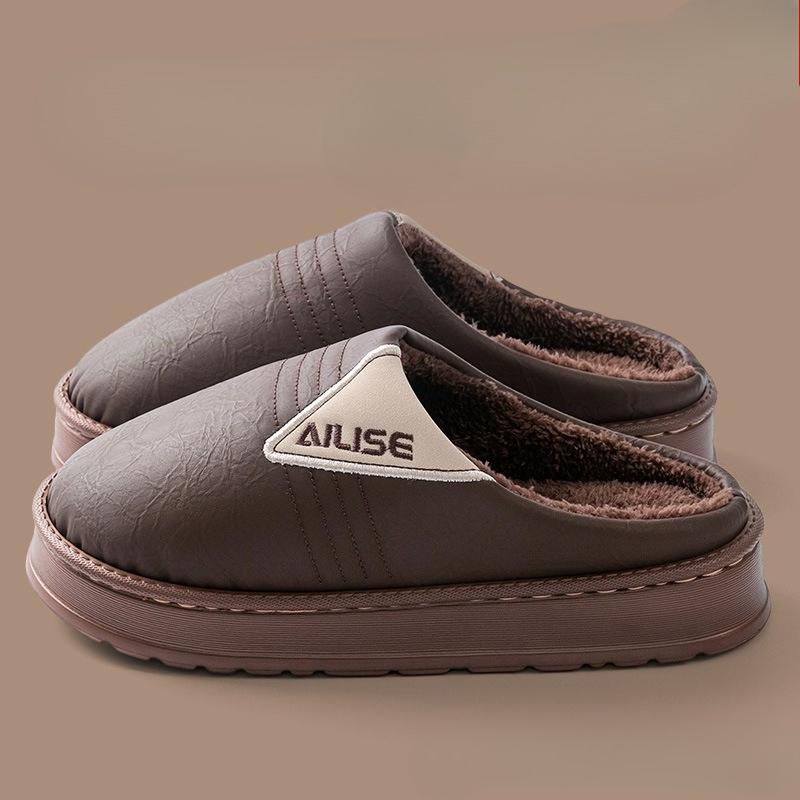 Waterproof Cotton Shoes for Large-sized Indoor Home Use with Fleece and Anti-slip Thick-soled Slippers