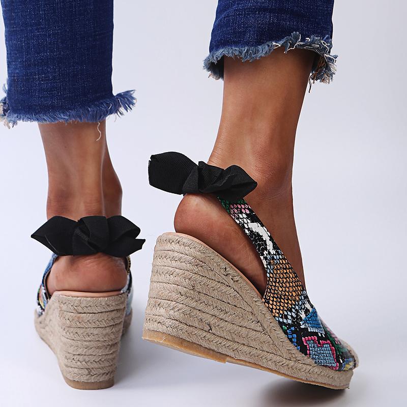 Fashion Women Platform Wedge Sandals Summer Shoes for Women Large Size Spot Wedge Buckle Belt Serpentine Open Toe High Heel Ladies Shoes