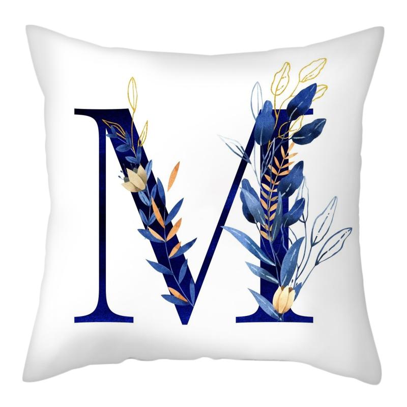 45x45cm Creative Floral Surround Design 26 Letters Blue Pillowcase Wedding Party Home Decor Sofa Office Seat Cushion Cover