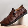 Men's Spring & Autumn Slip-On Fashionable Zipper Leather Loafers - Toe Design, Casual, Handmade, Large Sizes Available